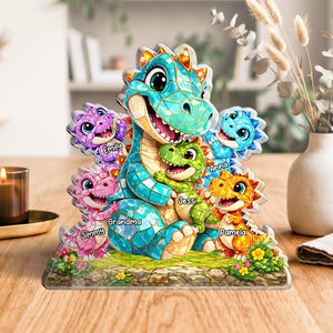 Family Keepsake Gift – Personalized "Happy Dino Family" Custom Shape Acrylic Plaque