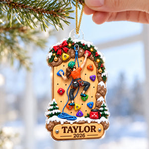 Personalized Rock Climbing Christmas Acrylic Ornament โ Girl Or Boy Design | Custom Name Gift For Kids & Grandchildren
