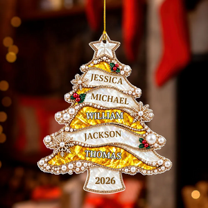 Personalized Golden Pearl Christmas Tree Acrylic Ornament β Custom Holiday Keepsake Gift