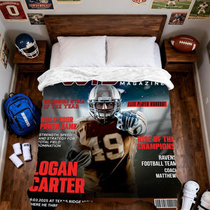 Personalized Football Magazine Cover Blanket, Football Player Gift, Football America Gifts