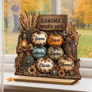 Personalized "Western Leopard Pumpkin Patch" Wooden Plaque โ Fall Halloween Decor For Grandma