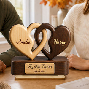 "Interlocking Hearts" Romantic Couple – Personalized Wooden Plaque | Anniversary Gift For Couples