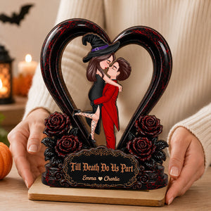 "From Our First Kiss To Our Last Breath" β Halloween Couple Wooden Plaque | Personalized Keepsake For Him & Her