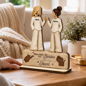 "Pinky Promise Miles Apart" – Personalized Wooden Plaque | Long Distance Friendship Gift For Best Friends