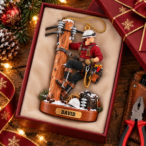 Personalized Lineman Ornament, Power Line Worker Christmas Gift