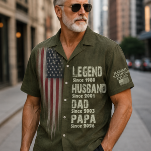 Father's Day Gift For Grandpa – Personalized Hawaiian Shirt "Legend: Husband, Dad, Papa" With American Flag