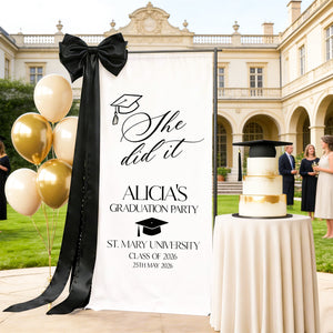 She Did It!Personalized Graduation Banner, Custom 2026 Graduate Name Welcome Sign