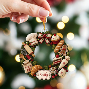 "Flour Baker Wreath" – Personalized Christmas Acrylic Hanging Ornament | Gift For Bakers & Moms