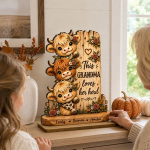 Personalized "This Grandma Loves Her Herd" Wooden Plaque – Cozy Fall Gift For Grandma