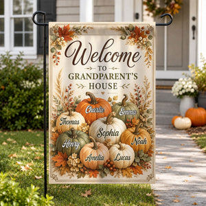 Personalized "Welcome To Grandparent's House" Fall Pumpkin Garden Flag – Seasonal Decor Gift For Grandma & Grandpa