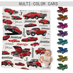 "Classic Muscle Car" Personalized Blanket – Custom Name Fleece Throw For Car Enthusiasts