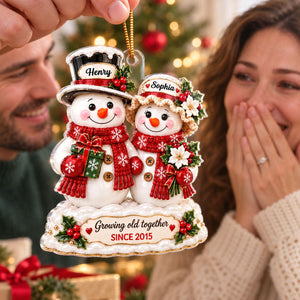 "Snowman Couple β Growing Old Together" β Personalized Acrylic Ornament | Christmas Keepsake For Him & Her