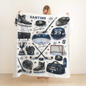 Personalized Hockey Baby Blanket With Name – Custom Ice Hockey Throw For Boys | Hockey Nursery Decor & Toddler Gift