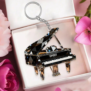 Personalized Piano Crystal Effect Acrylic Keychain, Pianist Gift, Piano Music Theme