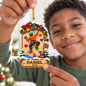 Personalized Rock Climbing Christmas Acrylic Ornament โ Girl Or Boy Design | Custom Name Gift For Kids & Grandchildren