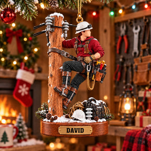 Personalized Lineman Ornament, Power Line Worker Christmas Gift