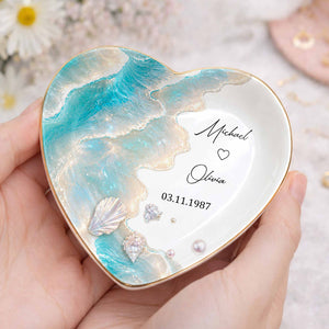 Personalized Ceramic Jewelry Dish β "Our Love Is Like The Ocean Waves" Design | A Romantic Keepsake Gift For Couples