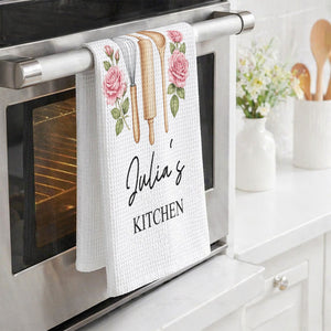 Custom Birth Month Flower Kitchen Towel – Personalized Gift with Name For Mom, Grandma & Her
