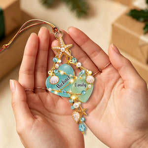 Personalized Two Hearts Sea Glass Couple Ornament,Christmas Gift