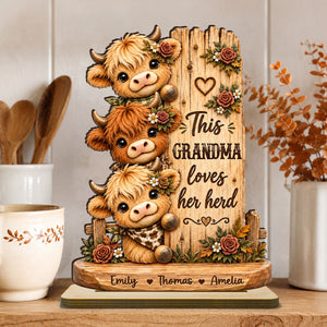 Personalized "This Grandma Loves Her Herd" Wooden Plaque – Cozy Fall Gift For Grandma
