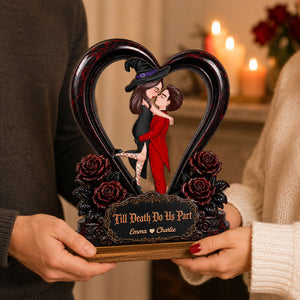 "From Our First Kiss To Our Last Breath" β Halloween Couple Wooden Plaque | Personalized Keepsake For Him & Her