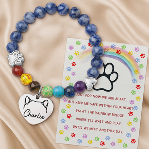Custom Rainbow Bridge Bracelet - Personalized Pet Memorial Gifts For Dogs And Cats - Waiting At The Rainbow Bridge