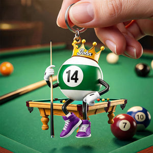 Personalized Billiards Acrylic Keychain – Custom Name Gift For Pool Players