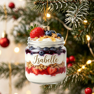 Personalized Greek Yogurt Parfait Cup Ornament, Custom Name Granola Christmas Decoration, Gift for Food Lovers
