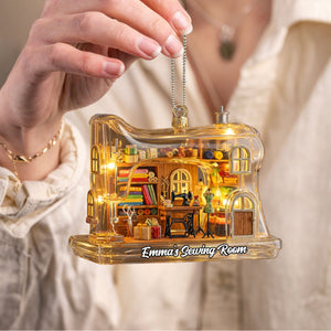Sewing Room With Sewing Machine And Fabric, Personalized Keychain, Gift For Craft Enthusiasts