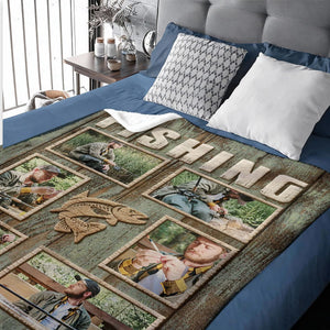 Personalized Fisherman Fishing Photo Collage Blanket, Fishing Gifts For Men
