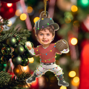Custom Photo Kid Playing Baseball - Personalized Acrylic Ornament