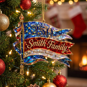 Personalized "Freedom Banner" America 250th Acrylic Ornament โ Hologram Patriotic Family Keepsake