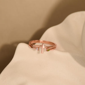 Personalized Cross Birthstone Ring for Women Mom Ring Best Friend Gift
