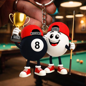 Personalized Custom Name Billiard Couple Keychain β A Fun Gift For Billiard Lovers & Pool Players