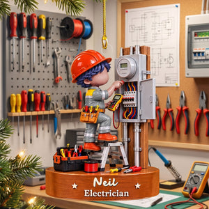 Personalized Electrician Christmas Ornament – Custom Name Electrical Panel & Tool Design Keepsake | Gift For Electricians & Apprentices