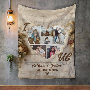 Custom Heart Shaped Photo Collage Vintage Blanket, Personalized Photos Of Us Picture Collage Gift, Wedding Anniversary Valentines Gift For Her Him