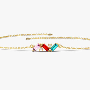 Personalized Baguette Cut Family Grandma Mom Birthstone Bracelet