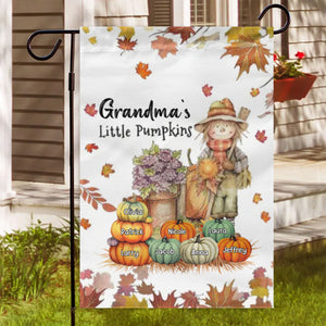 Fall Season Nana's Little Pumpkins Scarecrow Grandma Personalized Garden Flag House Flag