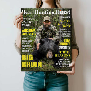 Bear Hunting Digest Personalized Canvas, Custom Photo Bear Hunter Magazine Cover, Hunting Lover Gift