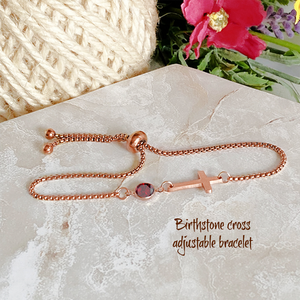 Personalized Dainty Cross Birthstone Bracelet