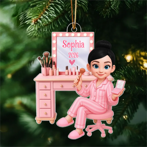 Personalized "Pink Girl Makeup" Acrylic Ornament โ Christmas Gift For Daughters & Granddaughters