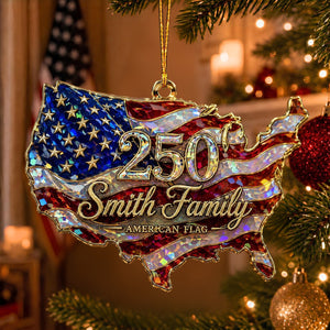 Personalized USA 250 Shape Acrylic Ornament, American Flag Hologram Ornament