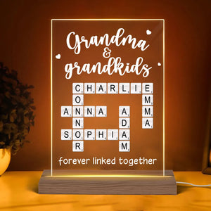 Grandma Grandpa & Grandkids Forever Linked Together Crossword Puzzle Personalized Acrylic Plaque With LED Night Light