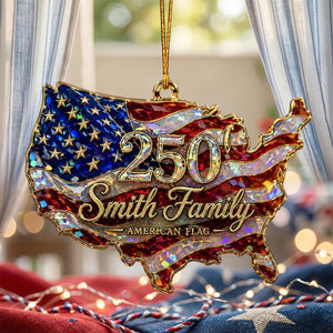Personalized USA 250 Shape Acrylic Ornament, American Flag Hologram Ornament