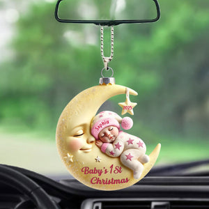 Baby On Moon First Christmas Keepsake Personalized Acrylic Ornament