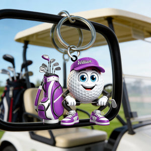 Squatting Personalized Cute Golf Ball Mascot Keychain Gift For Golf Lovers