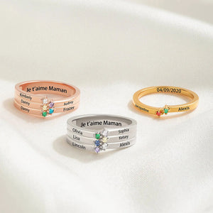 Family Birthstone Personalized 1-8 Names Engraving Ring, Mothers Ring