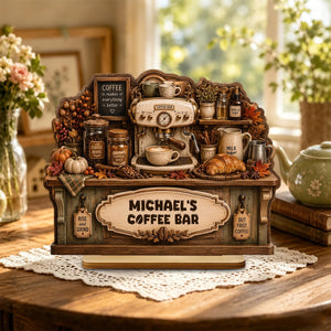 Personalized Fall Coffee Bar β Counter Shape Wooden Plaque