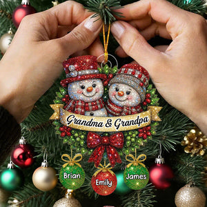 Snowman Glitter Grandma Grandpa Grandkids - Personalized Custom Acrylic Ornament