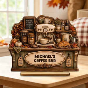 Personalized Fall Coffee Bar β Counter Shape Wooden Plaque